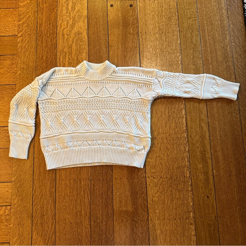 Splendid White Cotton Pointelle & Cable Knittt Sweater